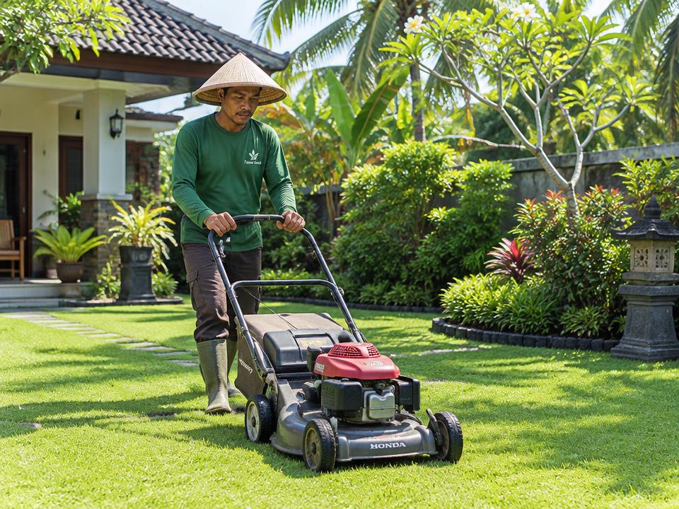 Perawatan rutin rumput taman hunian