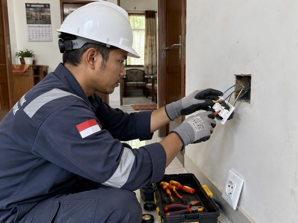 Instalasi titik listrik oleh teknisi berpengalaman